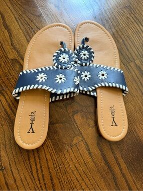 Not Rated Navy Floral Applique Slide Sandals